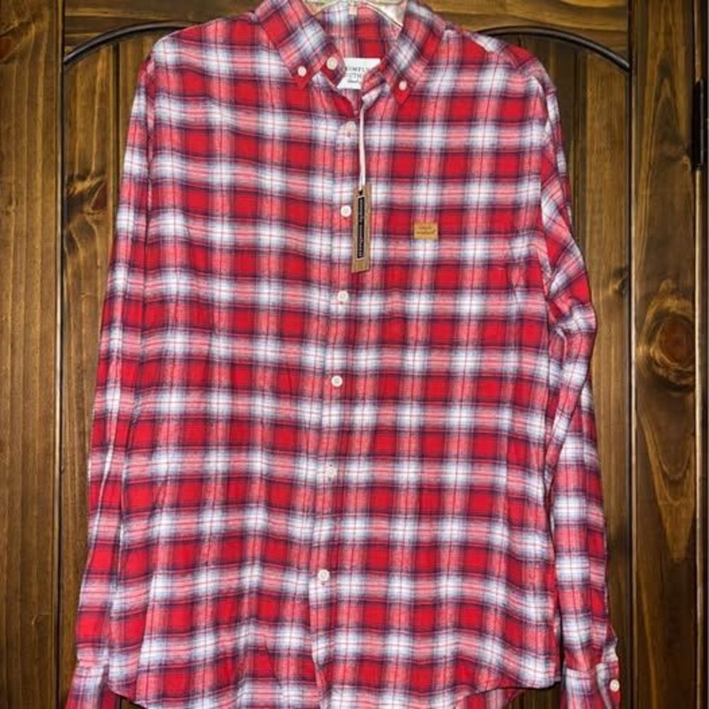 NEW Medium Simply Southern Men’s Button Down Dress Shirt Flannel Red Plaid